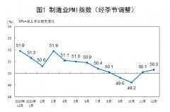 12月制造业PMI为50.3%，比上月上升0.2个